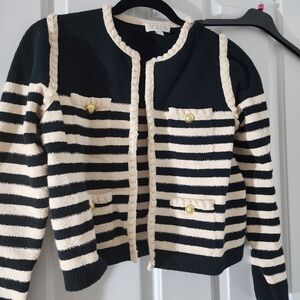 NWOT J.Crew Black and Cream Striped Cardigan